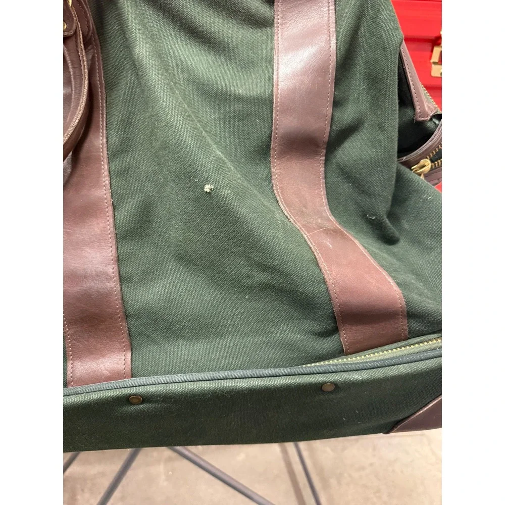 VTG Orvis Battenkill Rolling Duffel Bag Green Canvas Leather Trim Large Travel